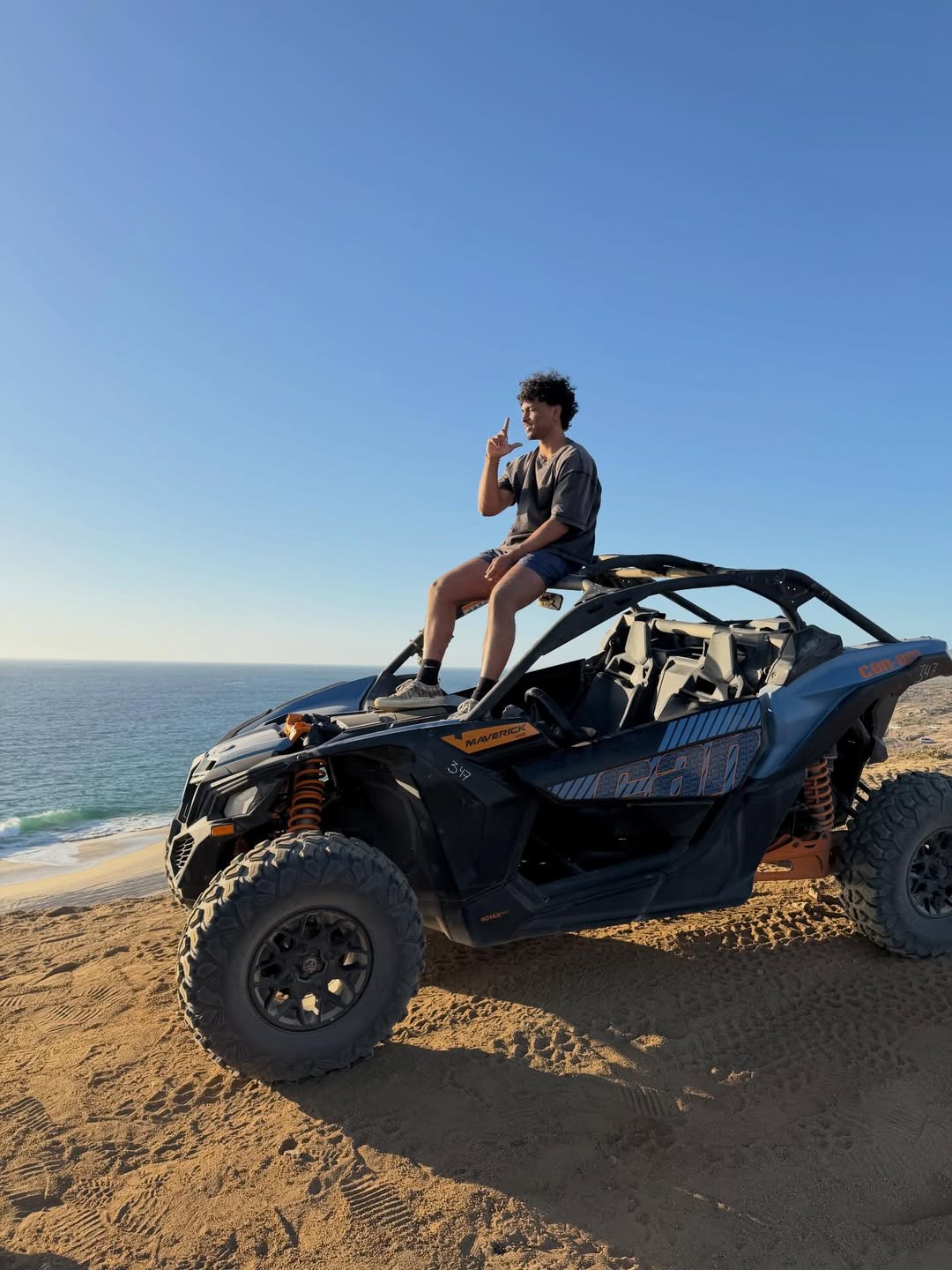 AB on a Can-Am Maverick at the beach